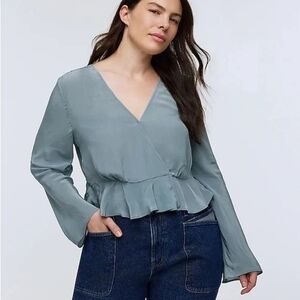 Madewell Wrap Blouse Long Sleeve in Slate Blue